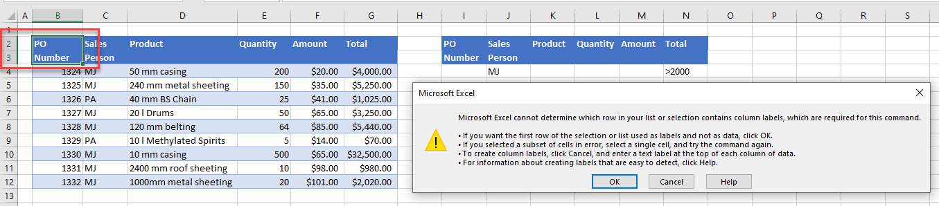 AdvancedFilterNotWorking merged cells