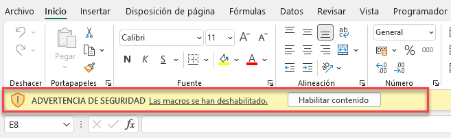 Advertencia de Seguridad Habilitar Contenido