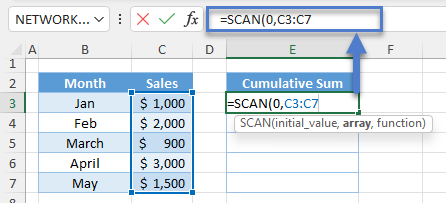 Array Argument Scan Function