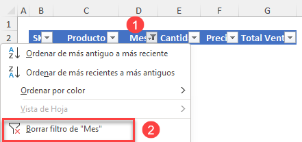 Borrar Filtro en Excel