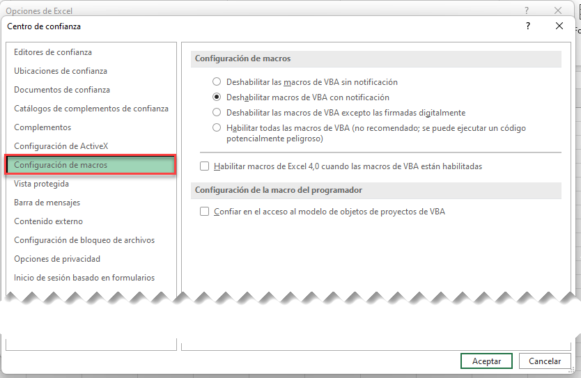 Configuración de Macros