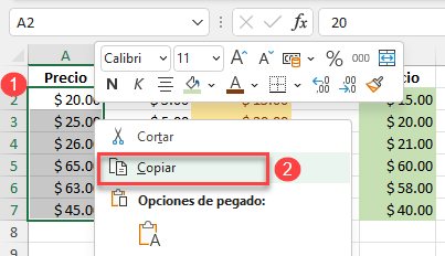 Copiar Valores en Excel