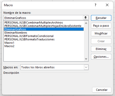 Cuadro Diálogo Macros Todos los Libros Abiertos
