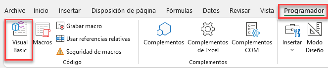 Editor Visual Basic desde Pestaña Programador