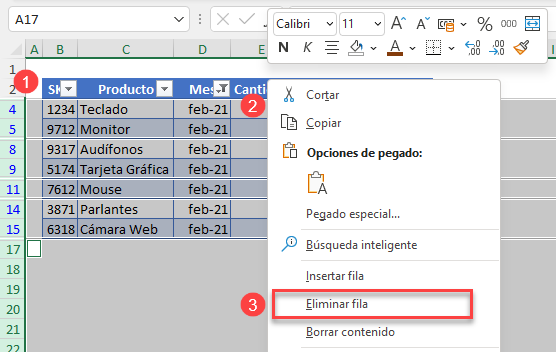 Eliminar Fila Seleccionadas en Excel