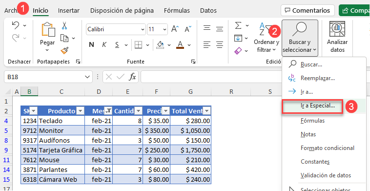 Eliminar Filas Filtradas Ir a Especial en Excel