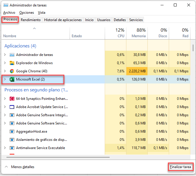 Finalizar Tarea desde el Administrador de Tareas de Windows