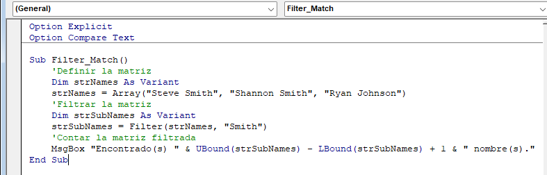 Función Filter VBA