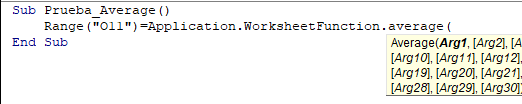 Función Prueba Average VBA