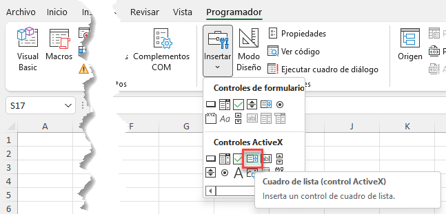 Insertar Cuadro de Lista