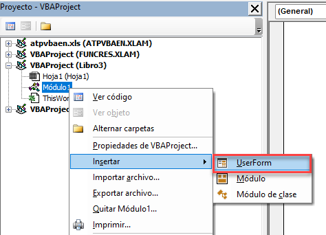 Insertar Formulario en VBA