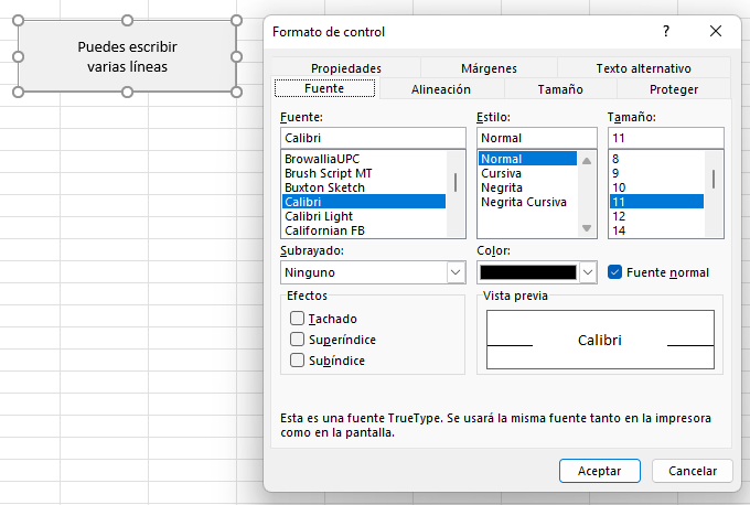 Opciones de Formato de Control 