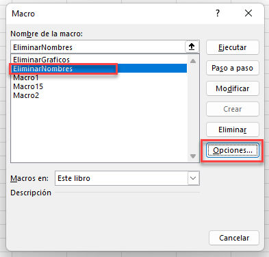Opciones de Macro