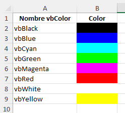Paleta de Colores vbColor VBA