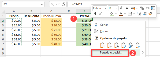 Pegado Especial en Excel Ejemplo2