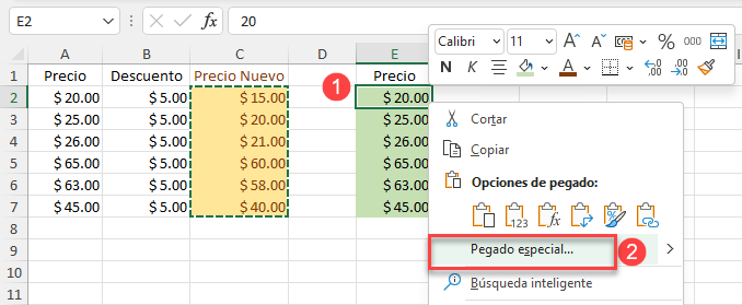 Pegado Especial en Excel