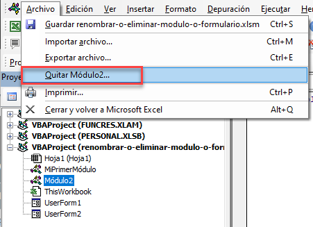 Quitar Módulo VBA desde Menú