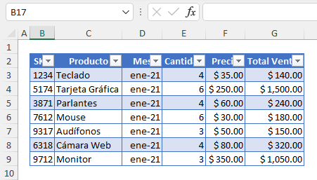 Resultado Eliminar Filas Seleccionadas en Excel