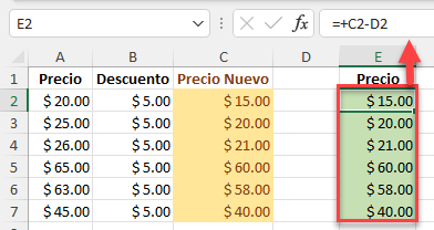 Resultado Pegado Especial Fórmulas en Excel