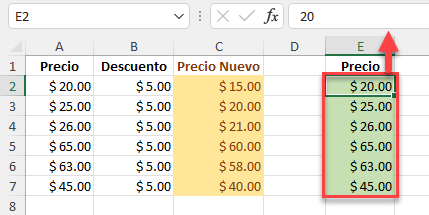 Resultado Pegado Especial Solo Valores en Excel