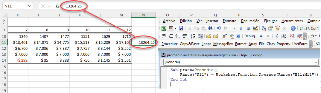 Resultado WorksheetFunction Average Valor Estático