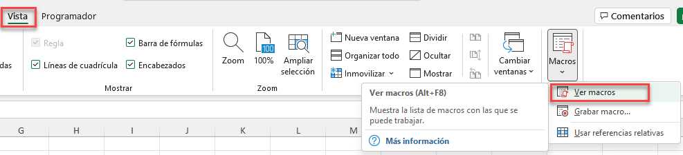 Ver Macros Menú Vista