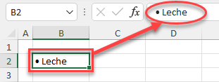 Viñeta más Texto en Celda en Excel