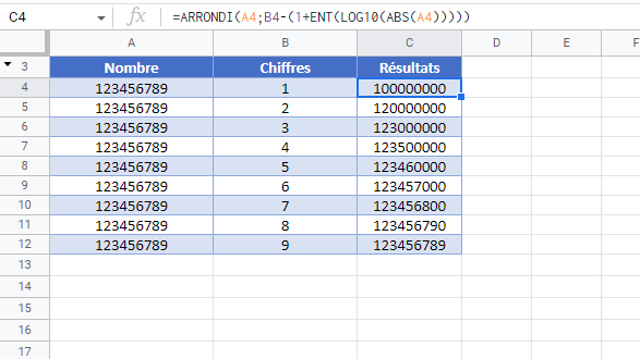 arrondir chiffres significatifs google sheets