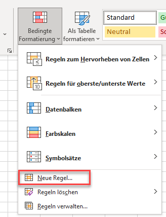 bedingte formatierung neue regel