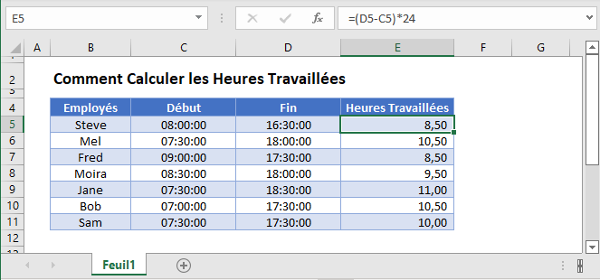 calculer heures travaillees fonction principale