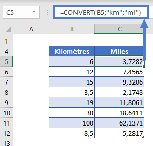 convertir kilometres en miles fonction convert exemple principal
