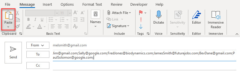 copy email outlook paste