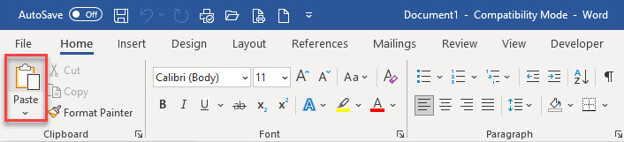 copy table word ribbon