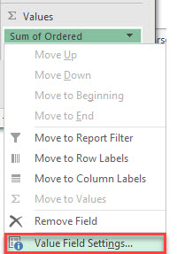 countpivot pivot table value field settings