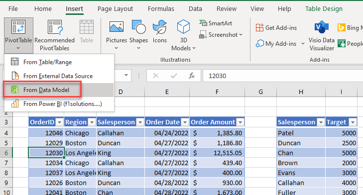 createtable pivot two tables