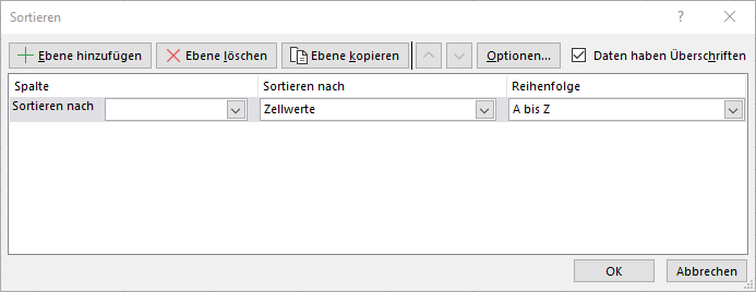 daten sortieren fenster in excel