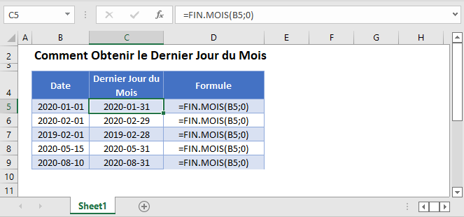 dernier jour du mois fonction principale