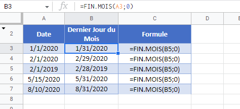 dernier jour du mois google sheets