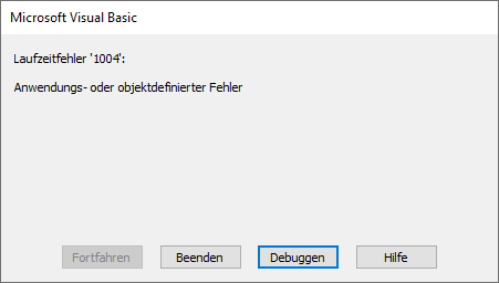fehler 1004 anwendungs oder objektdefiniert