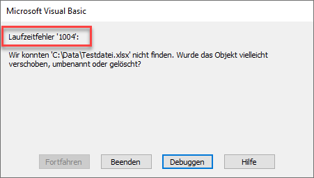 fehler 1004 objekt nicht gefunden