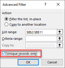 filter unique records unique