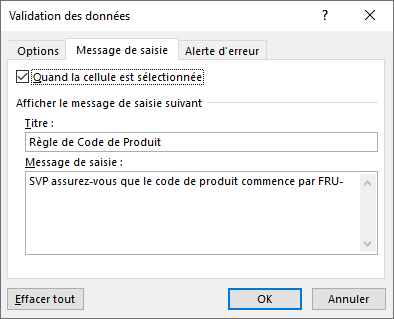 formules validation donnees personnalisees dialogue commence par message saisie