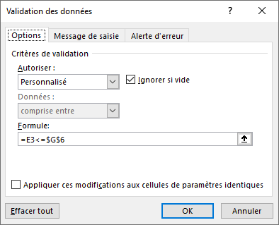 formules validation donnees personnalisees nombre inferieur dialogue