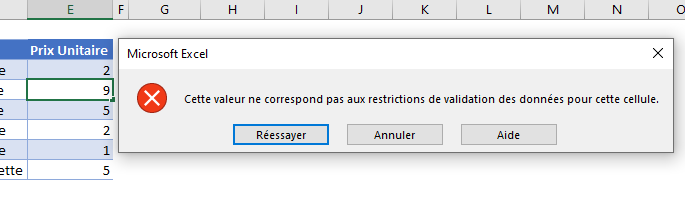 formules validation donnees personnalisees nombre inferieur exemple erreur