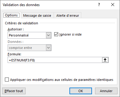 formules validation donnees personnalisees pemettre nombres dialogue