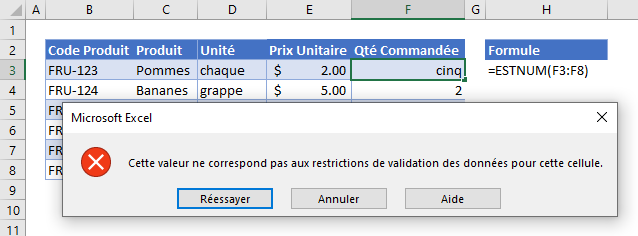 formules validation donnees personnalisees pemettre nombres exemple erreur