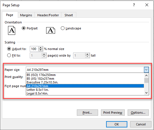 howtoprint change paper size