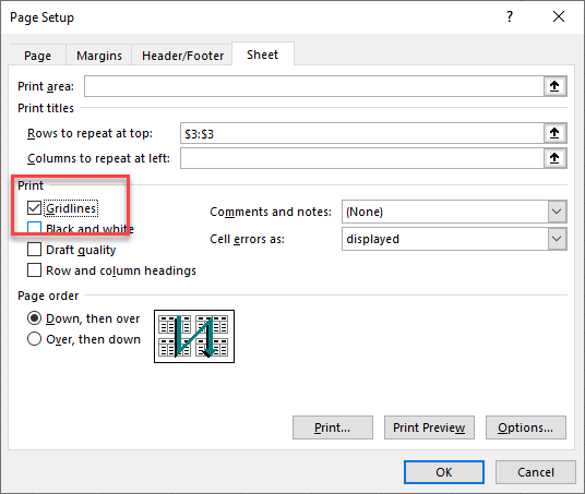 howtoprint gridlines