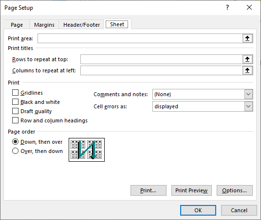 howtoprint pagesetup sheet