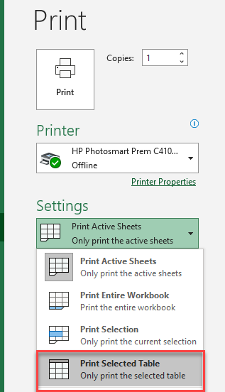 howtoprint print selected table